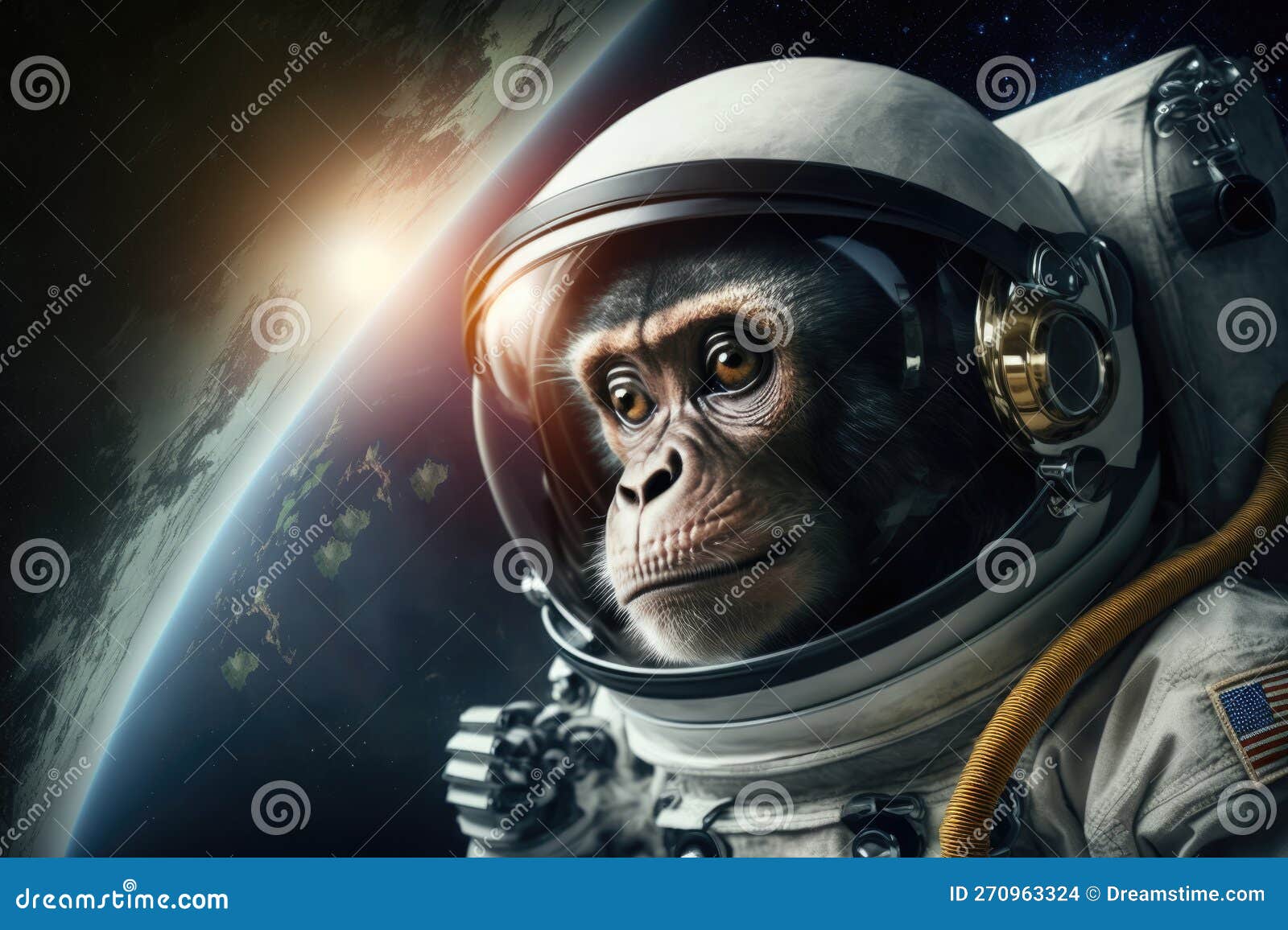 Un Mono Astronauta Flotando En El Espacio Exterior Con El Planeta Tierra Al  Fondo Stock de ilustración - Ilustración de futuro, divertido: 270963324