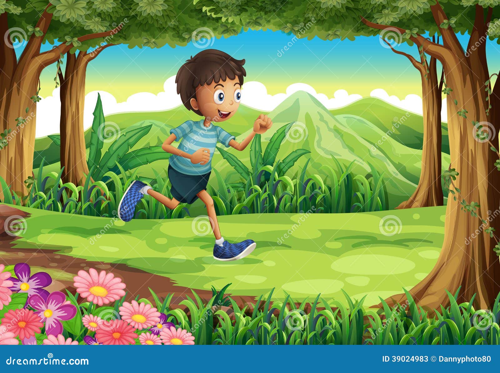 Un Muchacho Que Corre En La Selva Ilustración del Vector Ilustración