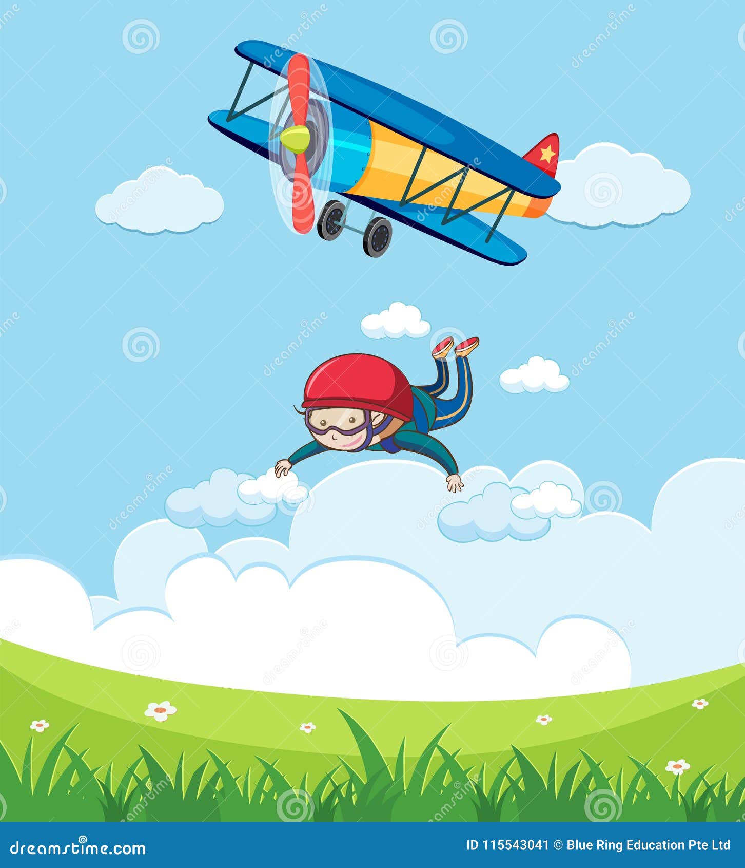 Un Muchacho Que Salta En Caída Libre En Cielo Ilustración del Vector -  Ilustración de aterrizaje, plano: 115543041