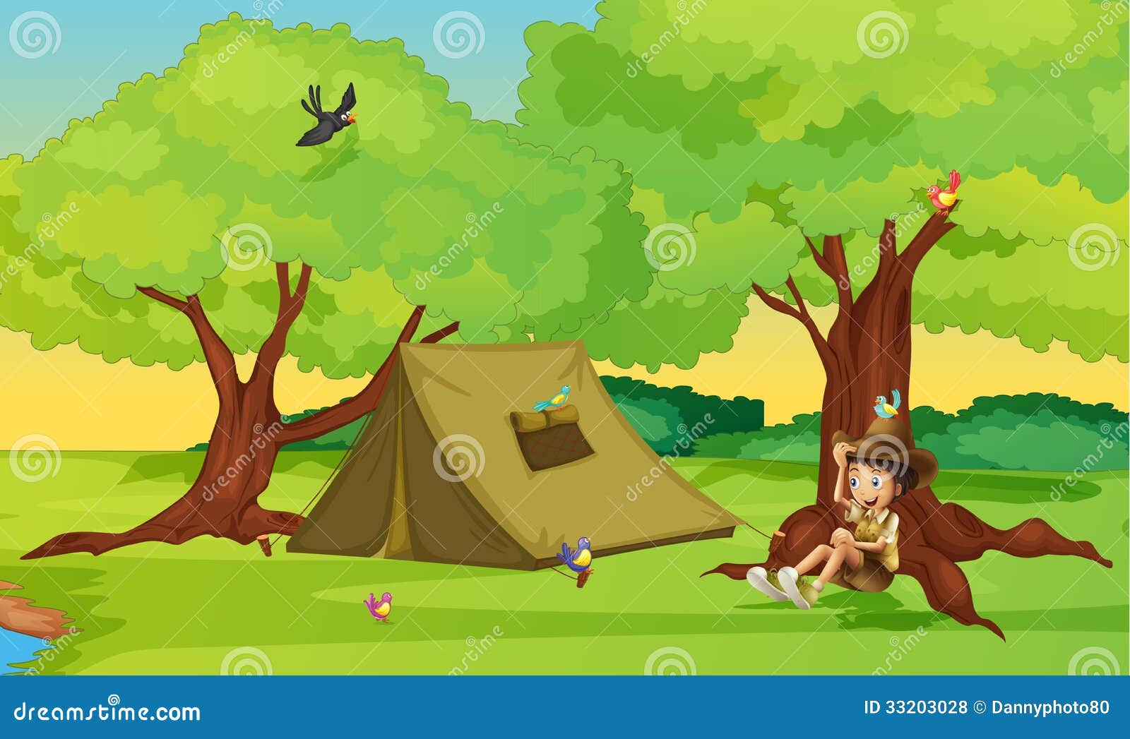 Un Muchacho Y Una Tienda Para Acampar Stock de ilustración - Ilustración de  campo, acampada: 33203028
