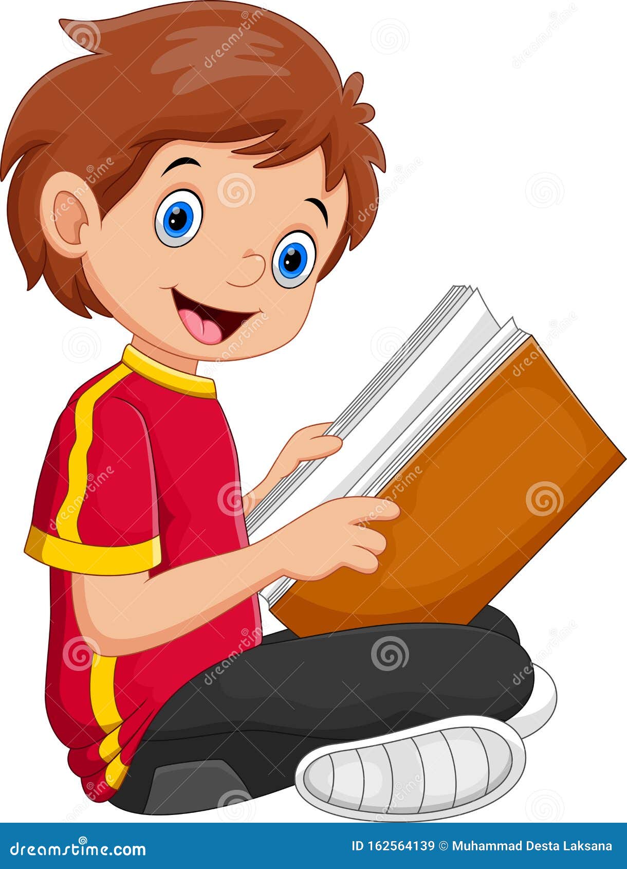 Un niño leyendo un libro stock de ilustración. Ilustración de sano -  162564139