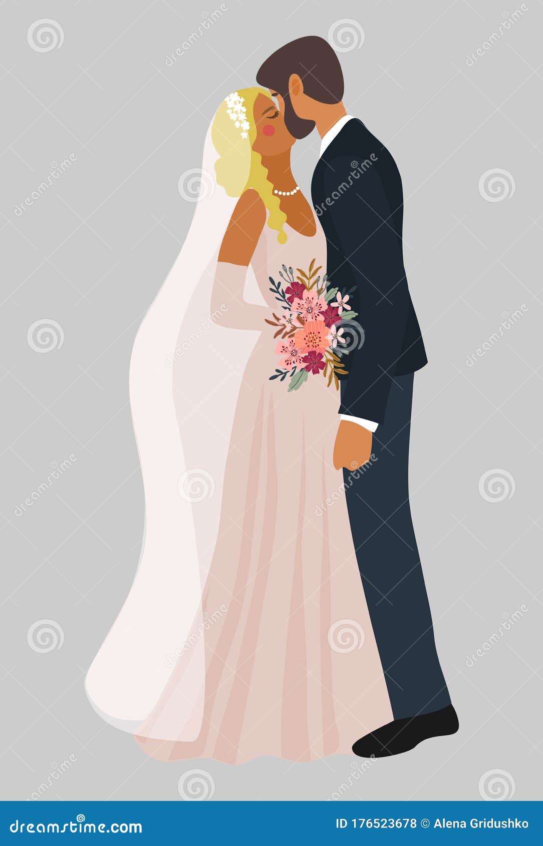 Un Par De Recién Casados Besando Aislados En Un Fondo Blanco. Ilustración  De Dibujos Animados De Vector Lindo Ilustración del Vector - Ilustración de  marido, vestido: 176523678