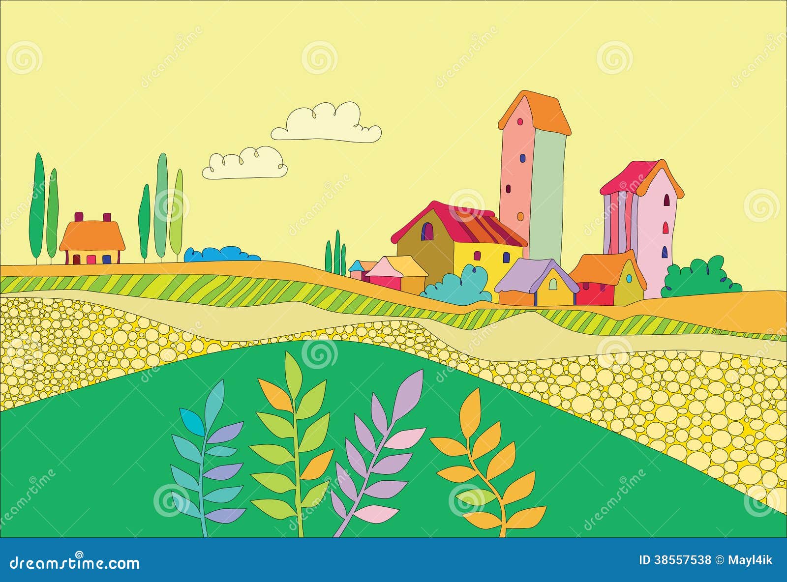 Un pequeño pueblo stock de ilustración. Ilustración de residencial -  38557538