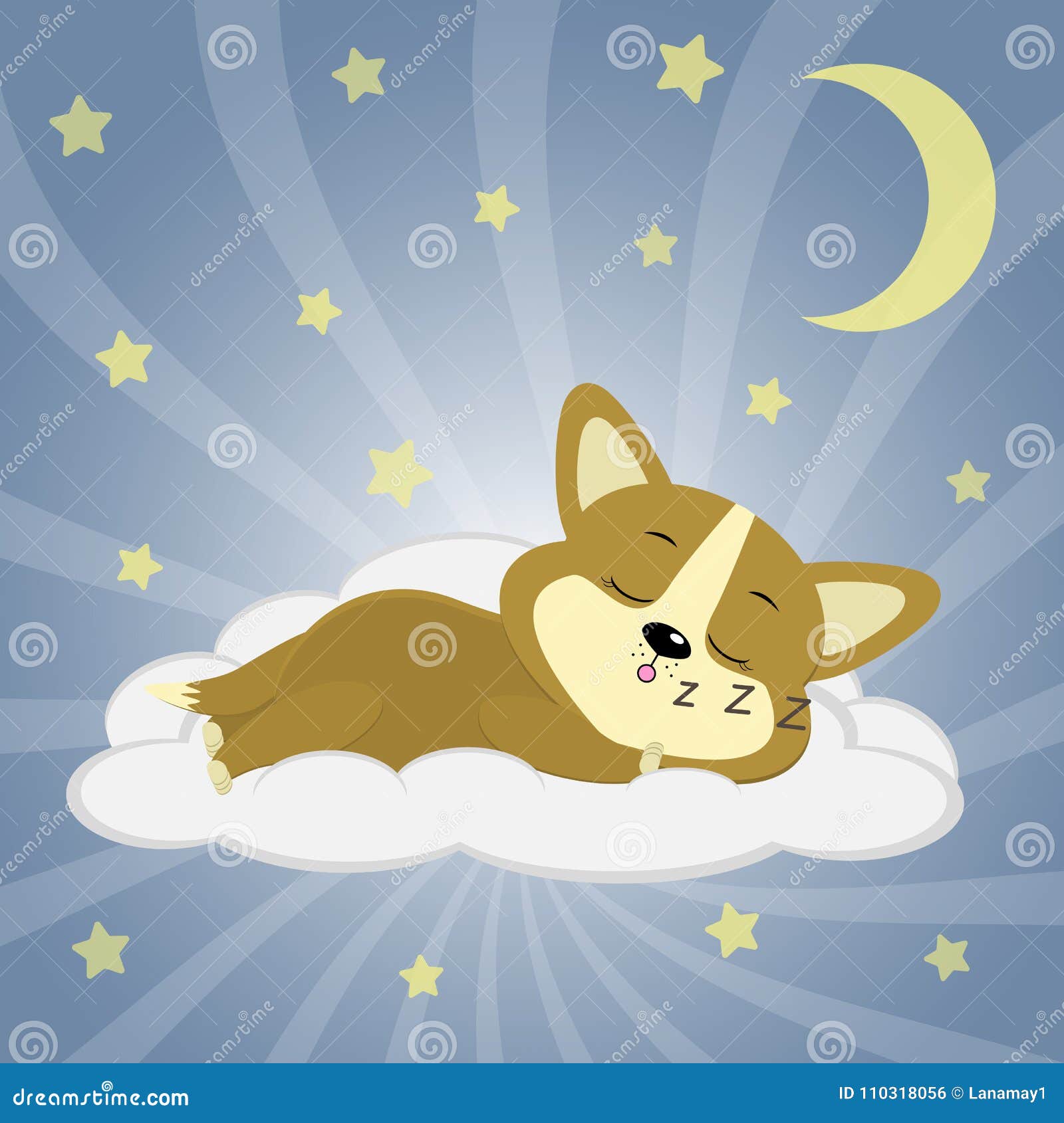 Un Perrito Lindo Del Corgi Está Durmiendo En Una Nube En El Fondo De Un  Cielo Estrellado De La Noche Ilustración del Vector - Ilustración de rayos,  noche: 110318056