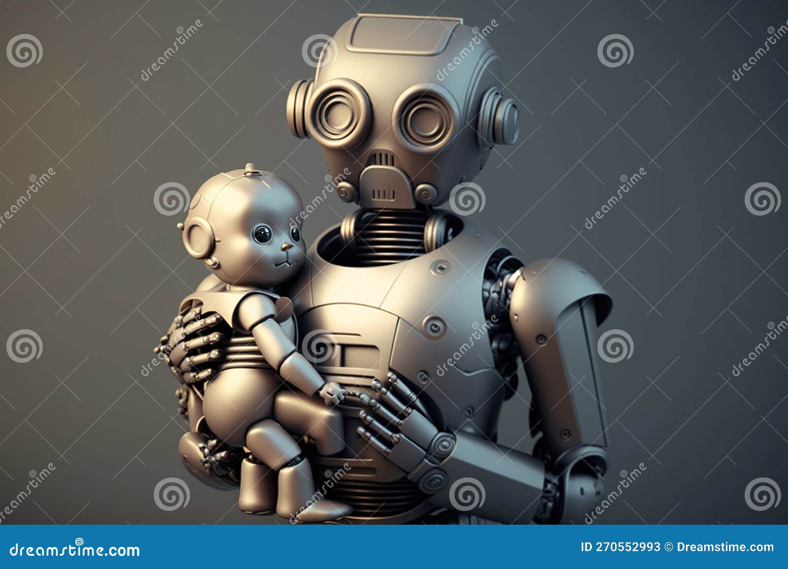 Un Robot Materno Che Porta in Mano Un Robot Per Bambini