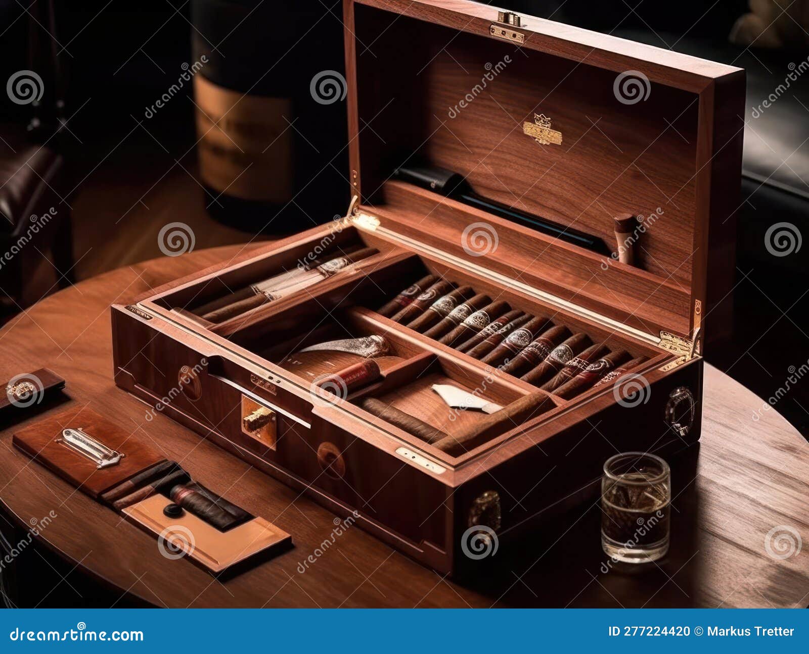 Un Suntuoso Juego De Puros Con Un Humidor Y Una Cortadora De Puros Creada  Con Ai Generativo Stock de ilustración - Ilustración de indulgencia,  lifestyle: 277224420