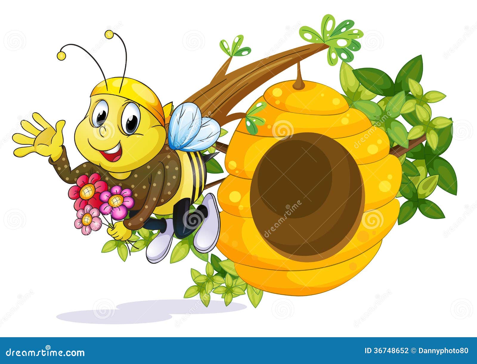 Una Abeja Con Las Flores Cerca De La Colmena Stock de ilustración