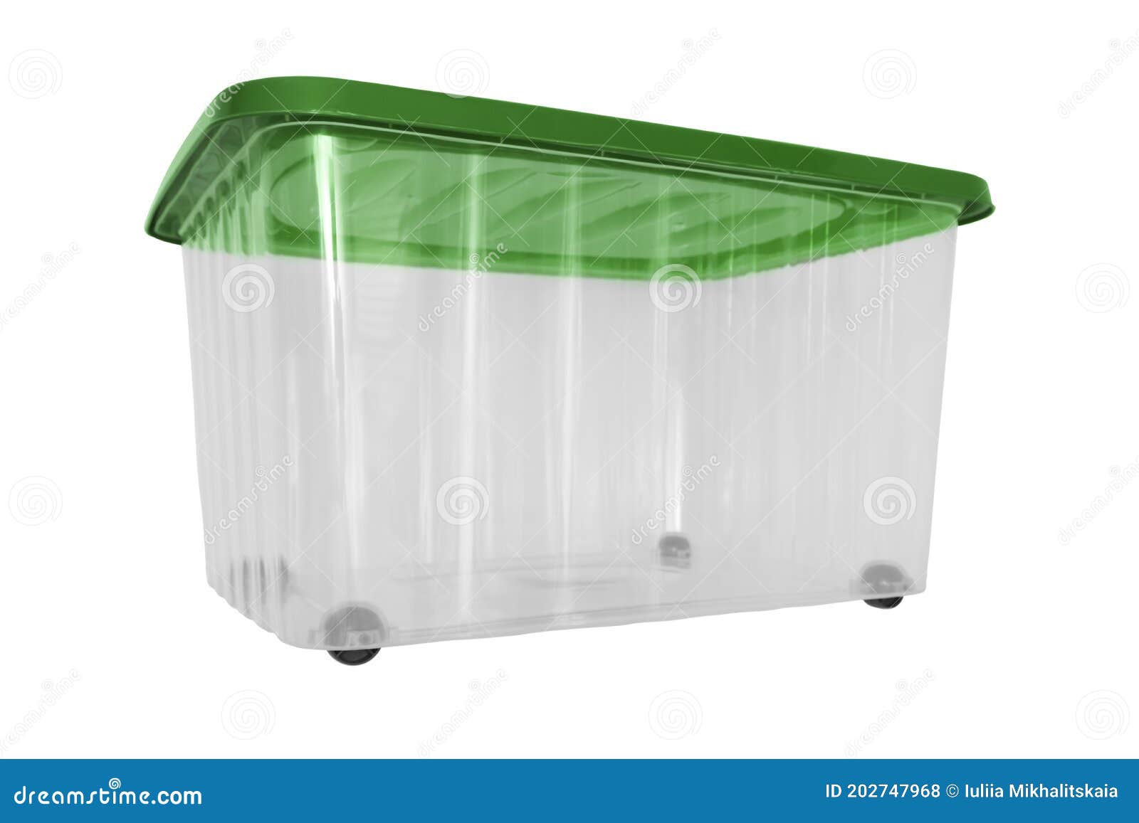 Una Caja De Almacenamiento De Grandes Contenedores Portátiles De Plástico  Transparente Sobre Ruedas Con Cubierta Verde Para Equipo Foto de archivo -  Imagen de limpio, nuevo: 202747968