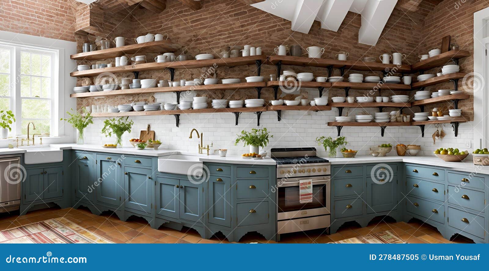 Una cocina llena de muchos estantes de madera imagen generativa de