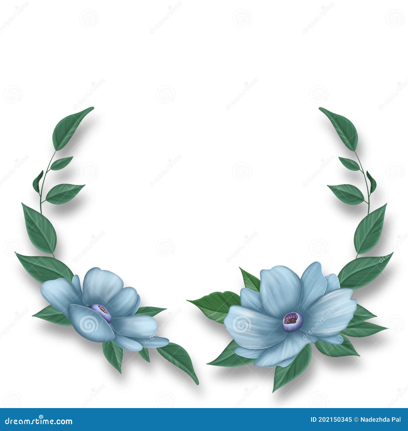 Una Corona De Flores Azules Con Hojas Verdes Sobre Un Fondo Blanco. Stock de ilustración - Ilustración de tarjetas, invitar: 202150345 Una Corona De Flores Azules Con Hojas Verdes Sobre Un Fondo Blanco. Stock de ilustración - Ilustración de tarjetas, invitar: 202150345