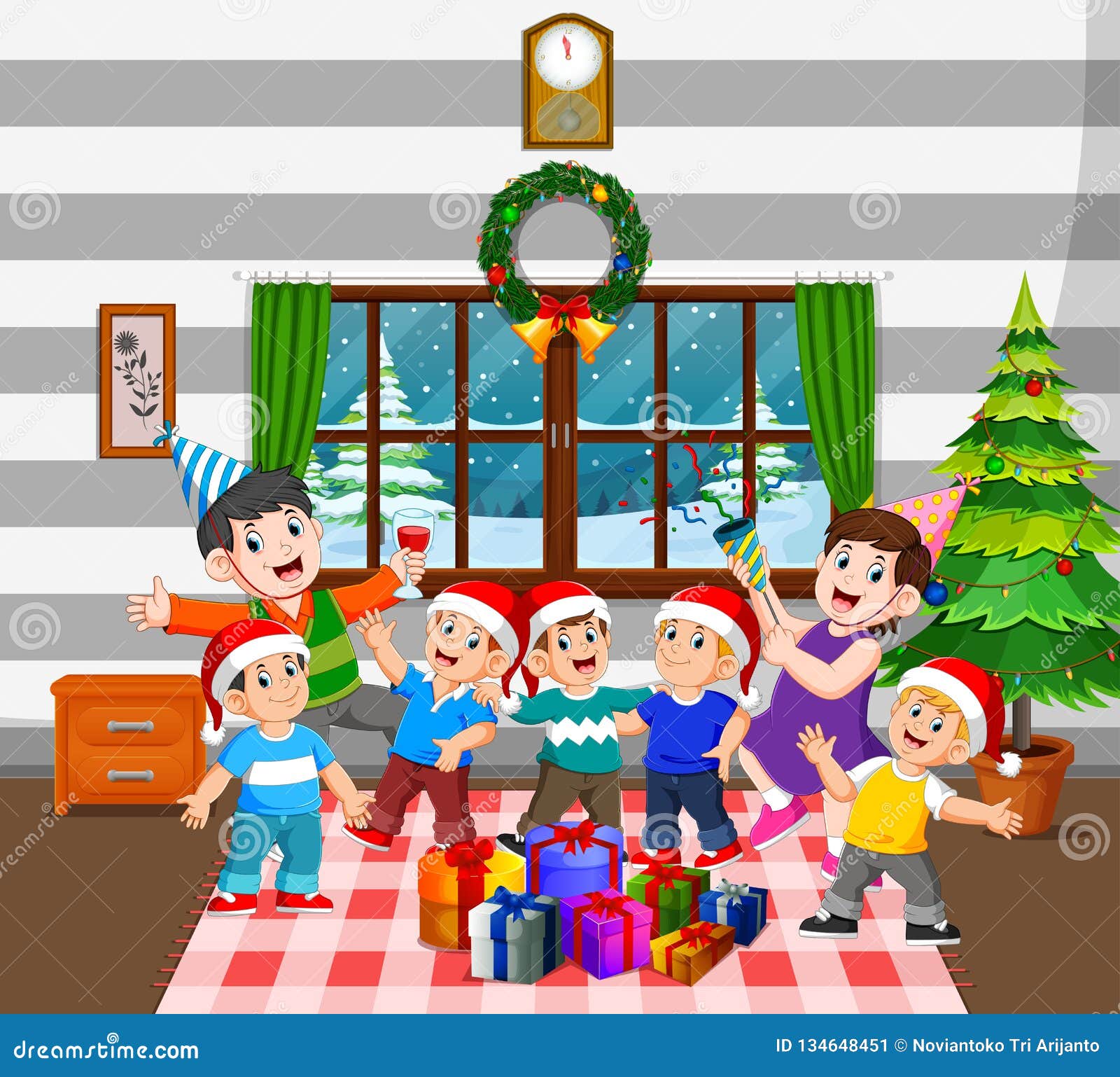 Una Familia Feliz Con Mucho Los Niños Está Celebrando La Navidad En Su Casa Ilustración del Vector - Ilustración de gente, ilustraciones: 134648451 Una Familia Feliz Con Mucho Los Niños Está Celebrando La Navidad En Su Casa Ilustración del Vector - Ilustración de gente, ilustraciones: 134648451