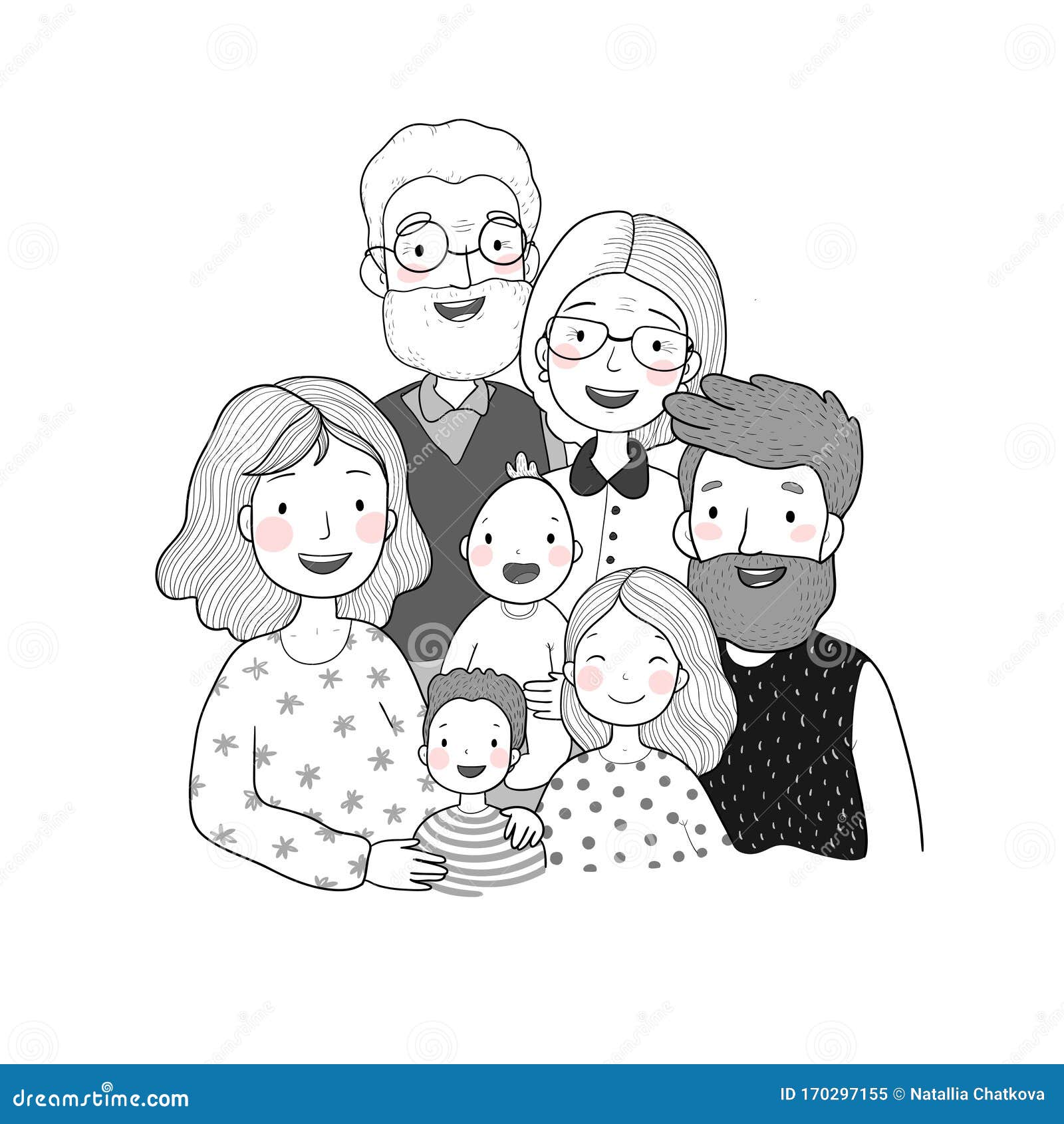 Una Familia Feliz Padres Con Hijos Dibujo De Papa Mama Hija Hijo Y Bebe Abuela Y Abuelo Ilustracion Del Vector Ilustracion De Felicidad Mama