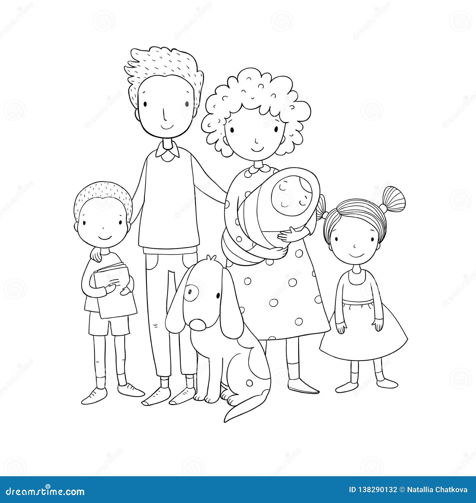 Una Familia Feliz Padres Con Los Ninos Papa Mama Hija Hijo Y Bebe Lindos De La Historieta Ilustracion Del Vector Ilustracion De Tarjeta Retrato