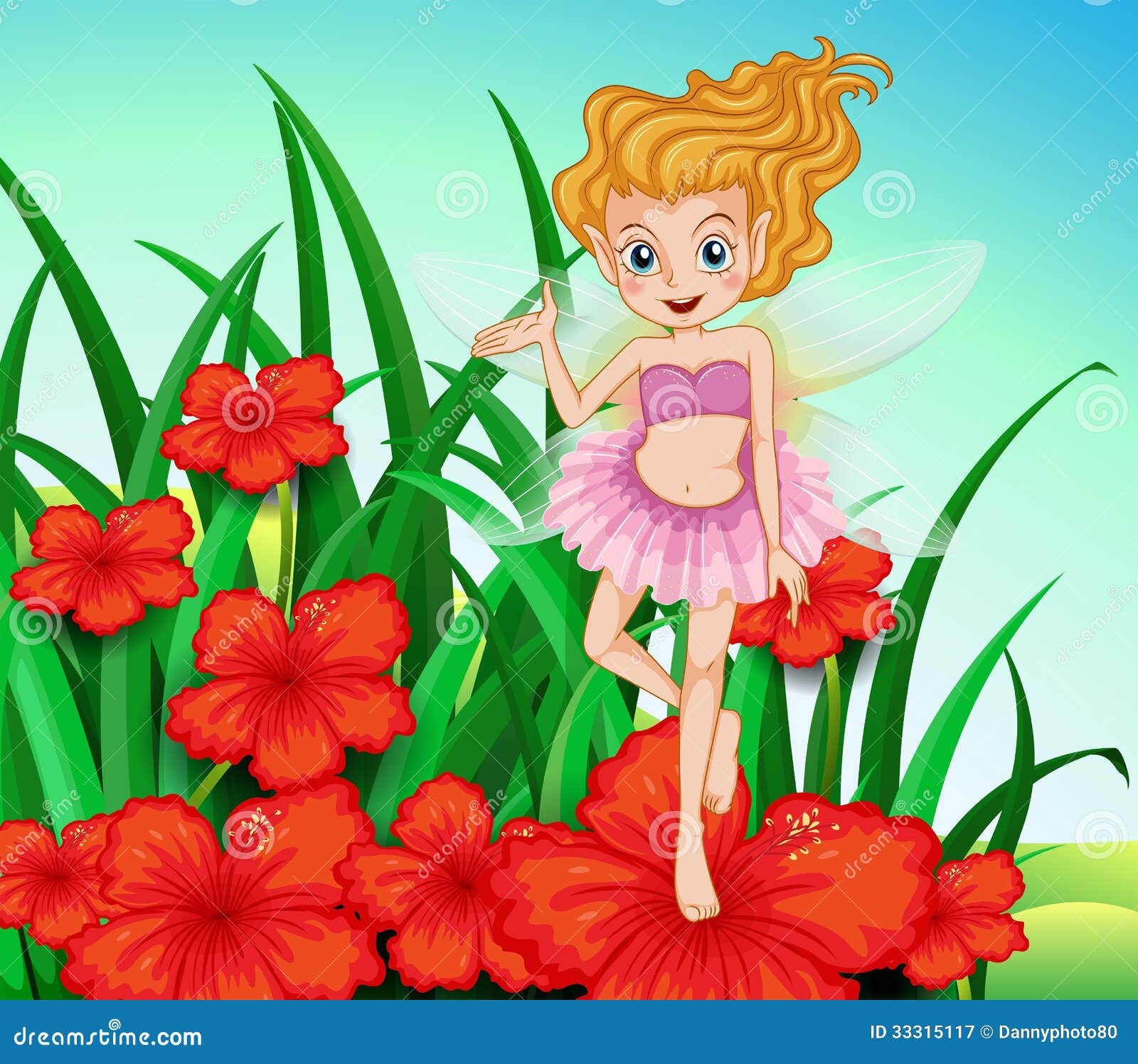 Una Hada En El Jardín Con Las Flores Rojas Stock de ilustración -  Ilustración de flor, creencia: 33315117