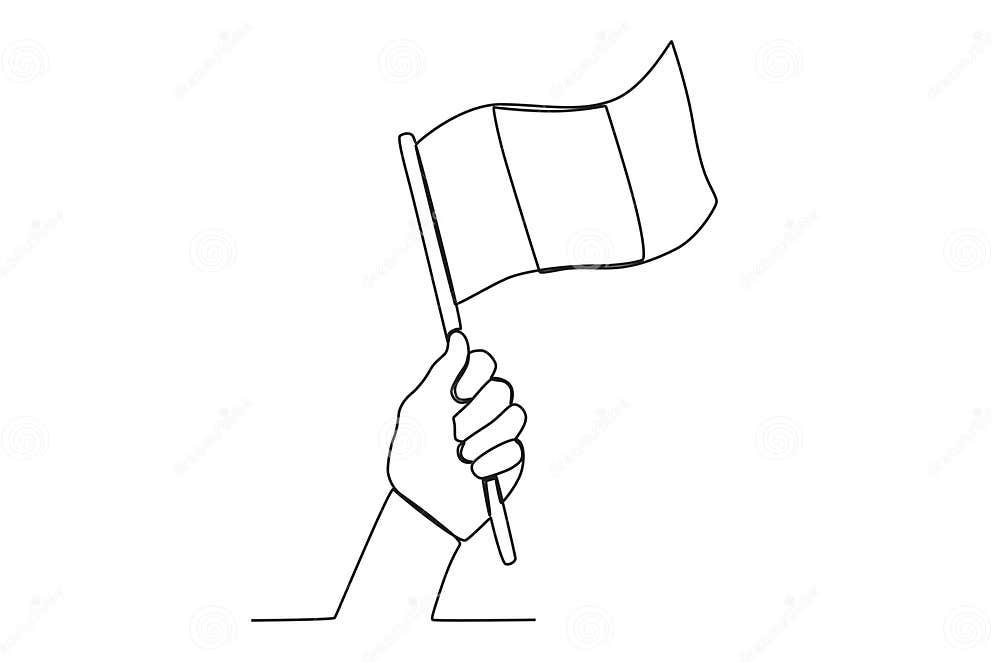 Una Mano Levanta La Bandera En Los Feriados Peruanos Ilustración del