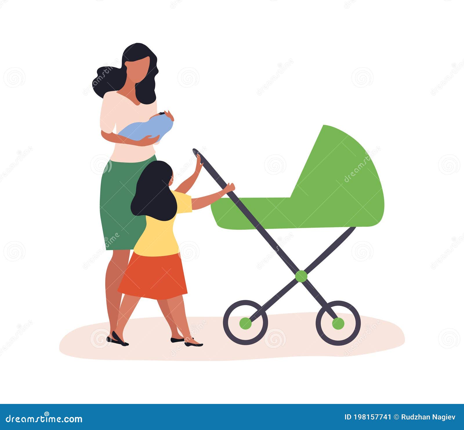 Una Mujer Caminando Con Un Niño En Sus Brazos Ilustración del Vector -  Ilustración de cochecito, hija: 198157741
