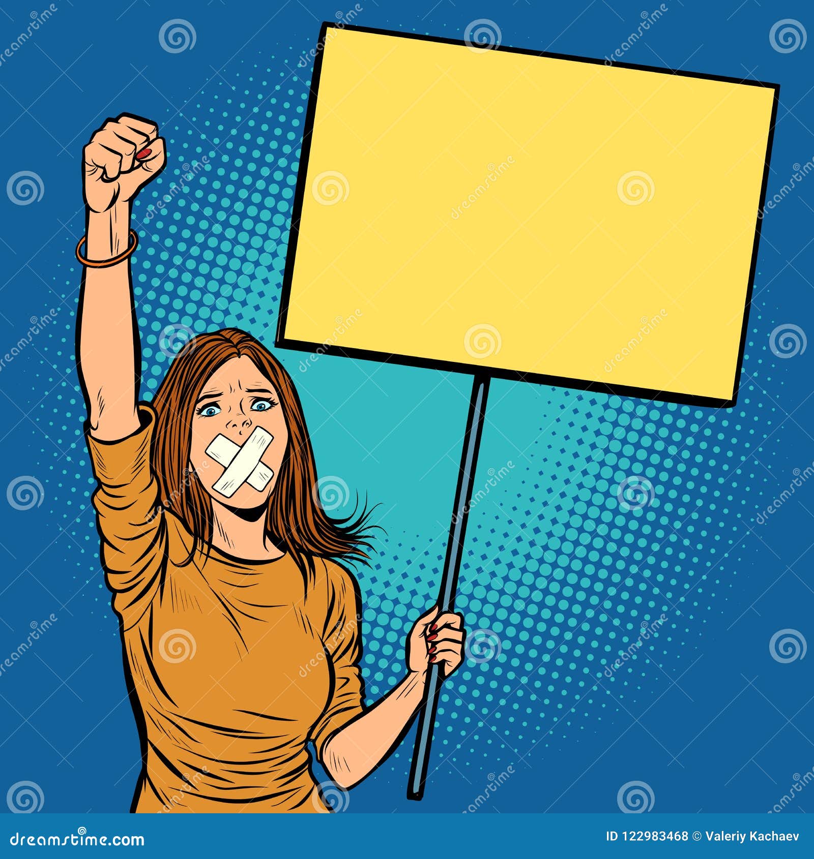 Una Mujer Con Una Mordaza En Su Boca Protesta Para La Libertad De Expresión  a Ilustración del Vector - Ilustración de elecciones, adulto: 122983468