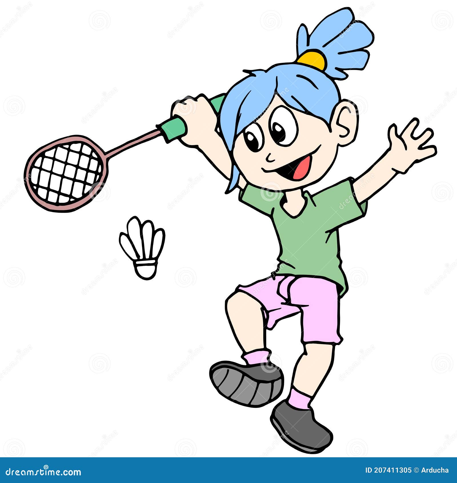 Una niña jugando bádminton ilustración del vector. Ilustración de emoticono  - 207411305