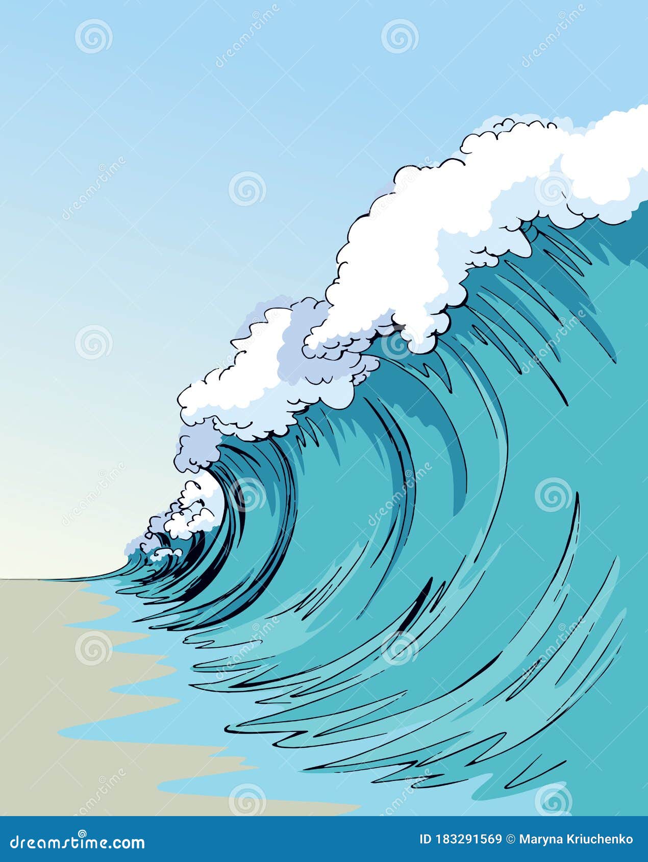 Una Ola Grande. Dibujo De Un Tsunami Vectorial Ilustración del Vector -  Ilustración de peligro, costa: 183291569