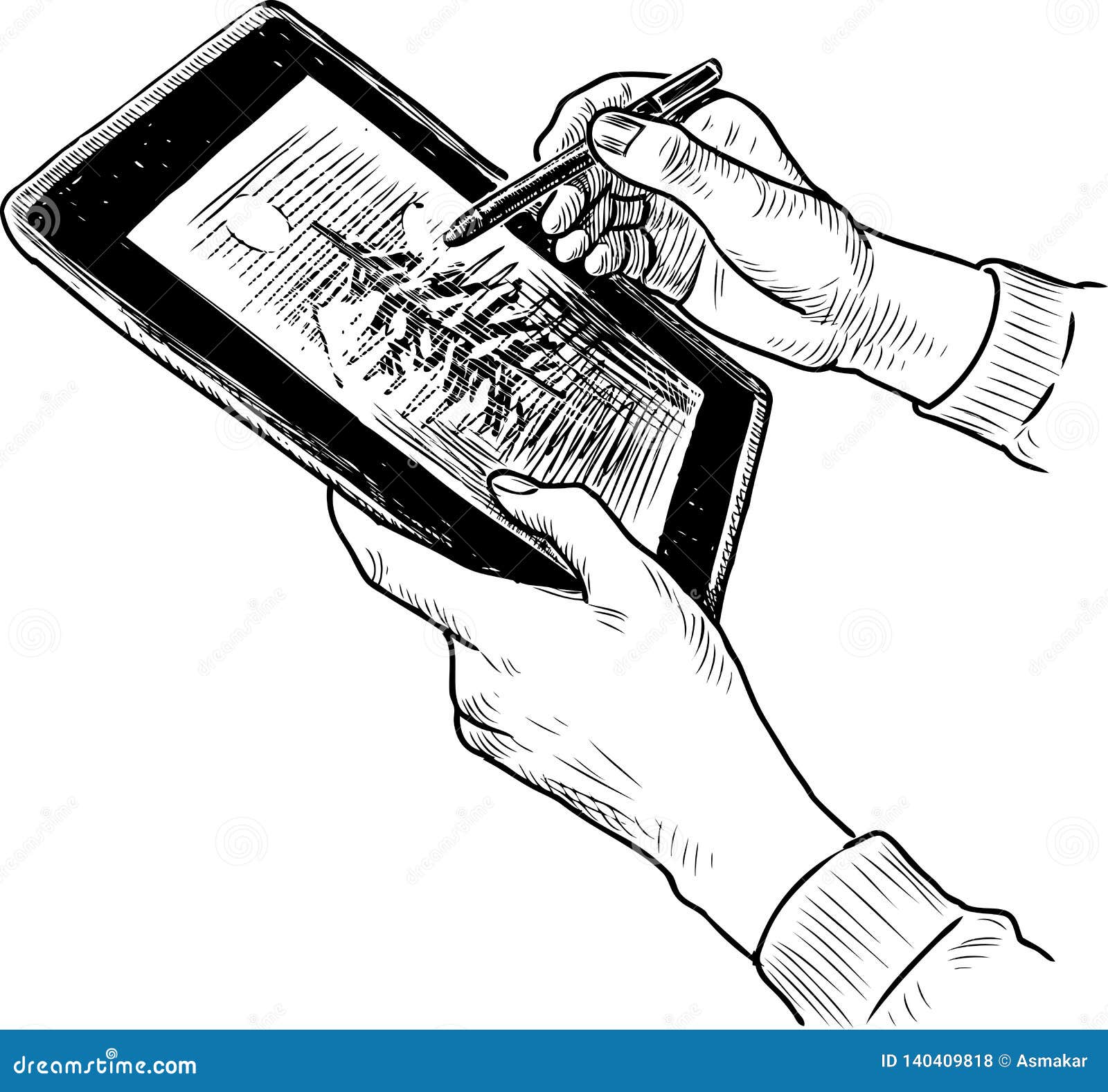 Una Persona Dibuja En Su PC De La Tableta Ilustración del Vector -  Ilustración de vector, bosquejo: 140409818