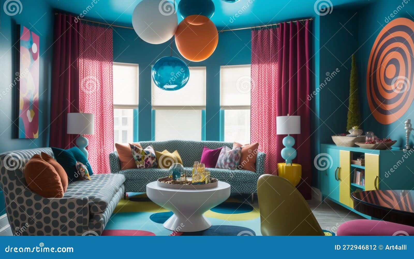 Muebles de colores brillantes y un tobogán en una habitación muy iluminada  ia generativa