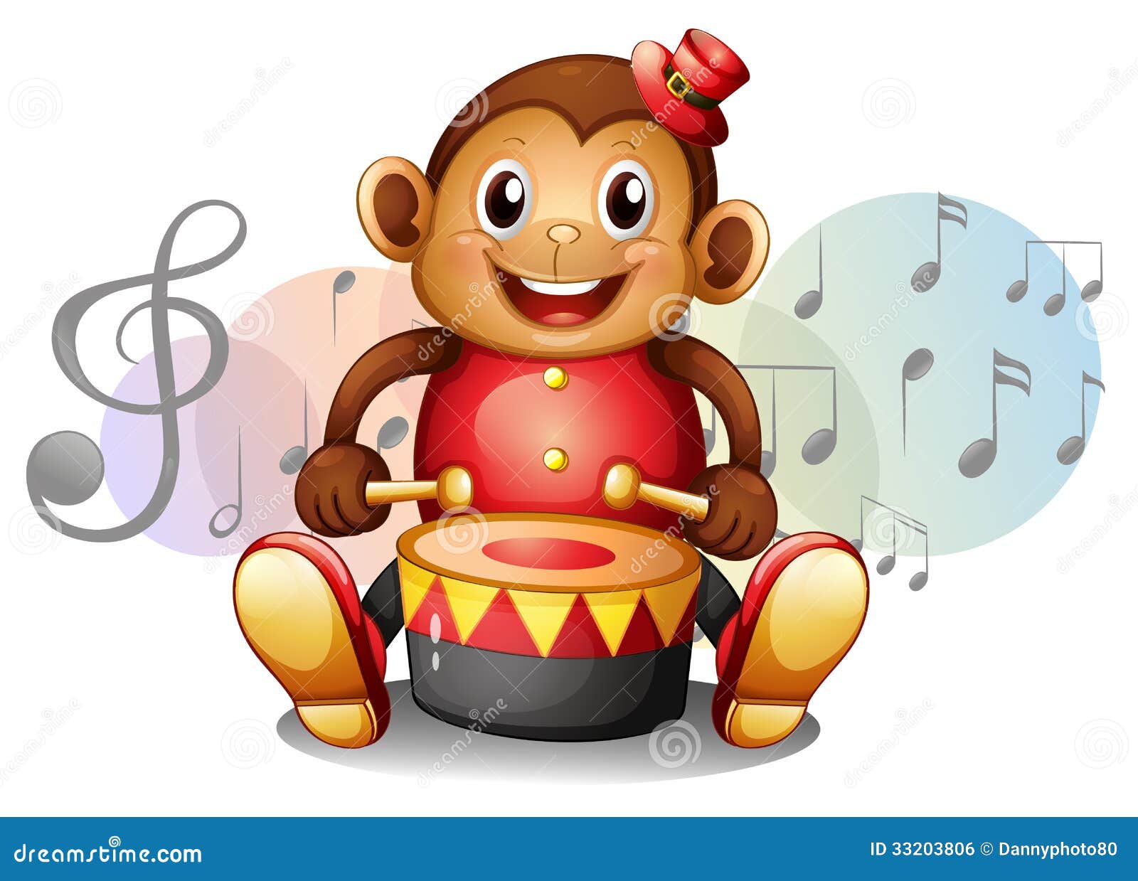 Una Scimmia Che Gioca Con Il Tamburo Illustrazione Vettoriale