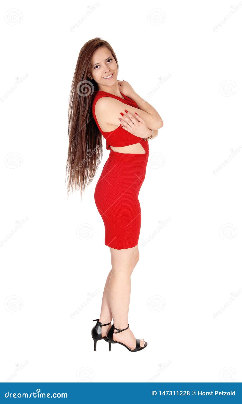 Una Situación Preciosa De La Mujer Joven En Perfil En Un Vestido Rojo Foto de archivo - Imagen de maquillaje, 147311228