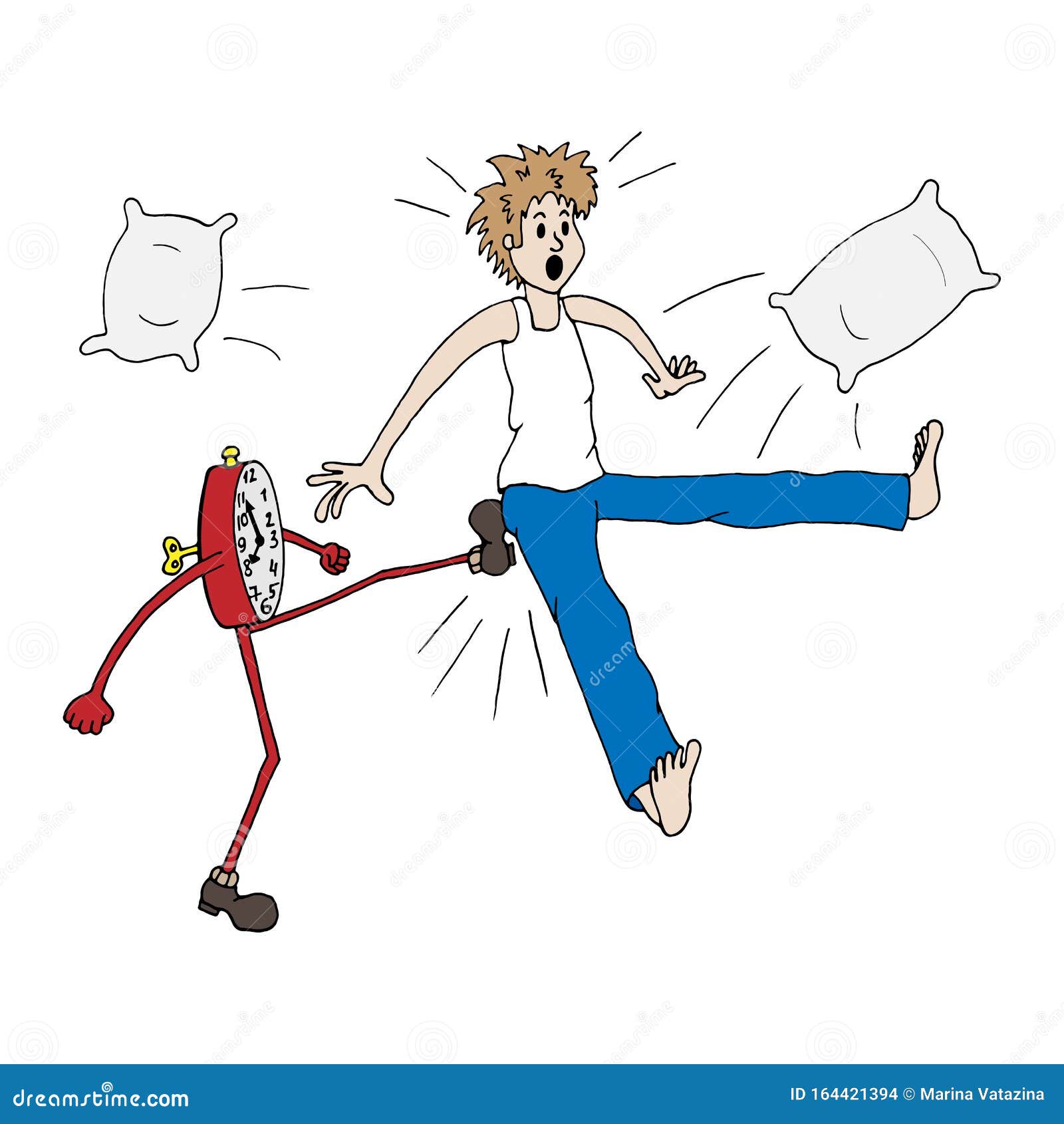 Una Sveglia Sveglia Sveglia Sveglia Un Uomo a Lavorare La Mattina Presto in  Modo Non Standard Dai Un Calcio L'uomo Salta Fuori Da Illustrazione di  Stock - Illustrazione di arrabbiato, divertente: 164421394