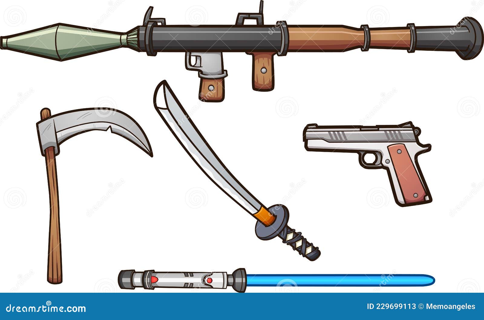 Una Variedad De Armas De Dibujos Animados Ilustración del Vector -  Ilustración de arte, gradientes: 229699113