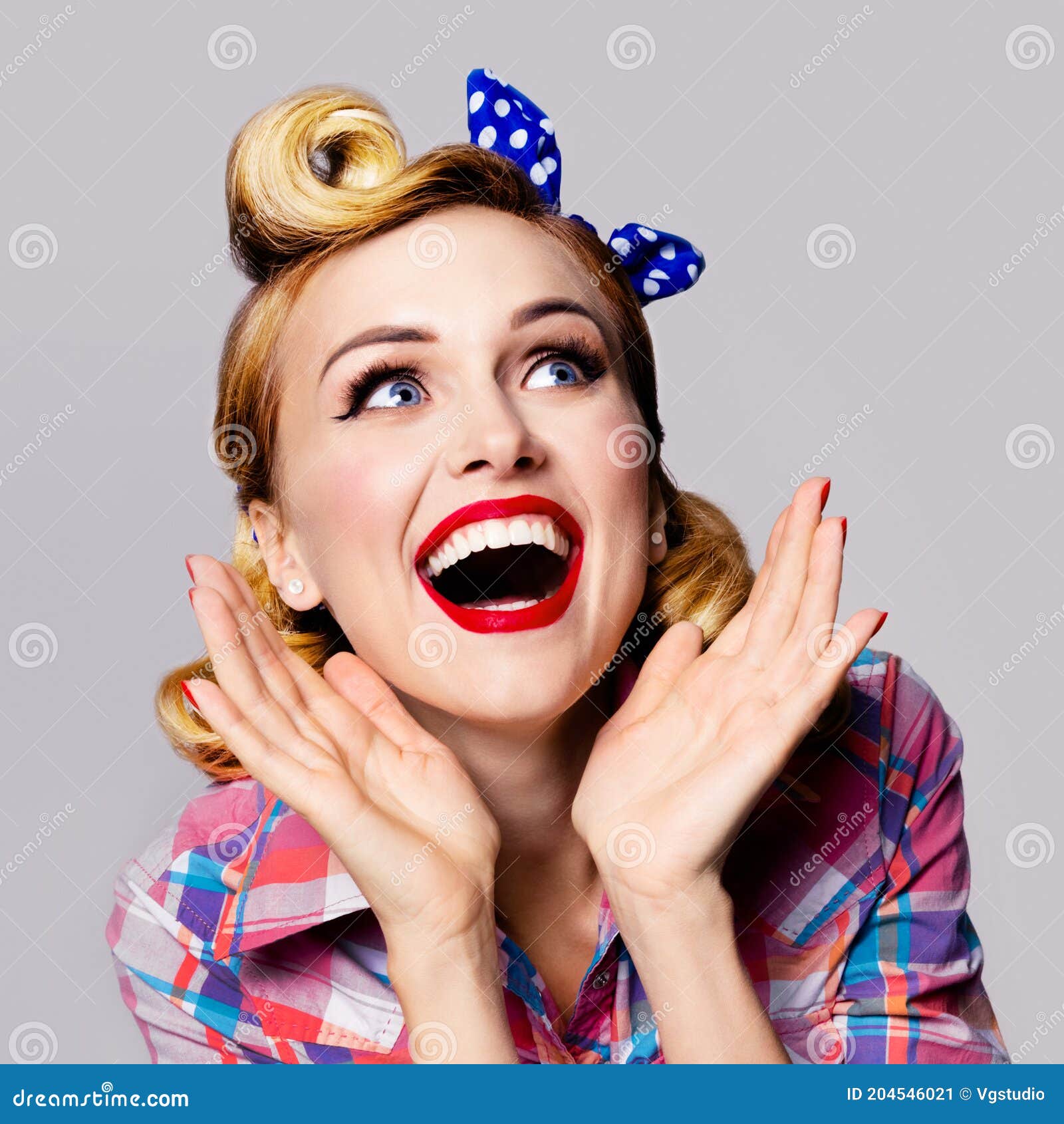 Pin Up Girl Excited Happy Smiling Blond Woman Grey Background Stock Image Image Of Composition Fifties Pin Up Girl Excited Happy Smiling Blond Woman Grey Background Stock Image Image Of Composition Fifties
