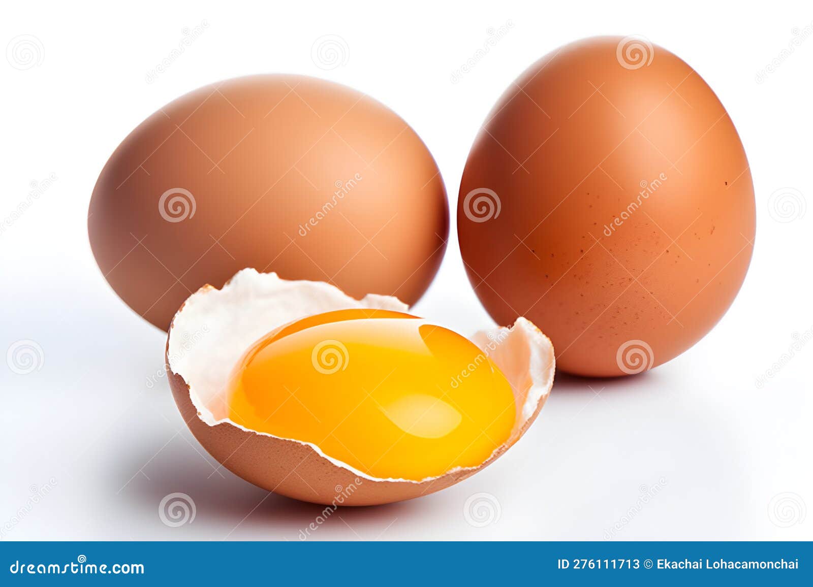 Unbroken, Broken, and Yolks Visible. Created with Generative AI Stock