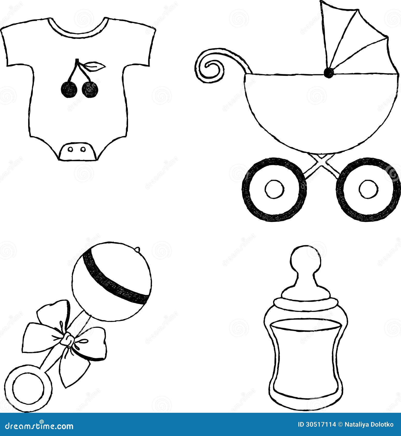 Uncolored Four Baby Stuff Icons Stock Vector - Image: 30517114