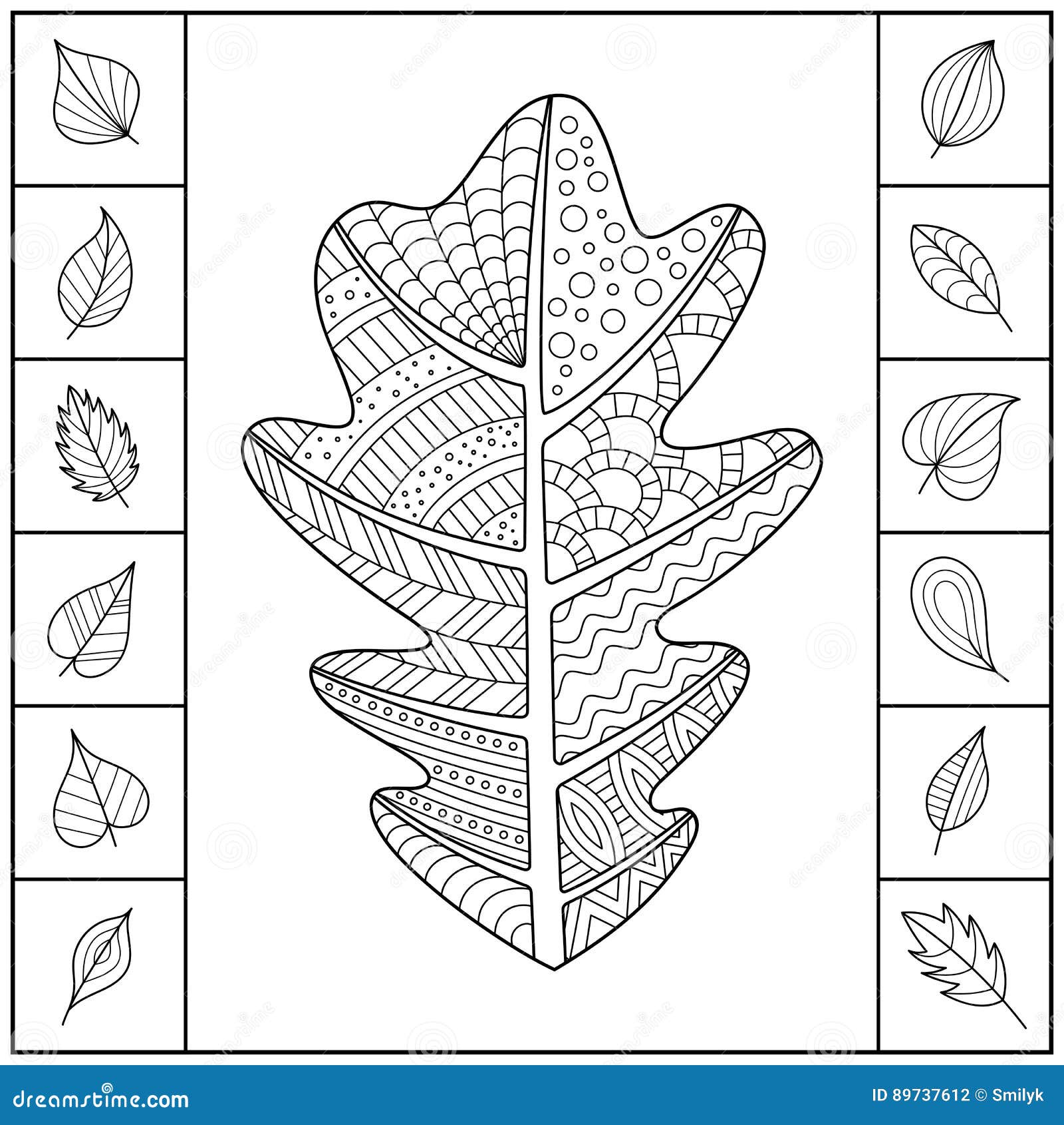 Uncolored Patterned Oak Leaf And Different Simple Leaves. Stock Vector Illustration: 89737612 Uncolored Patterned Oak Leaf And Different Simple Leaves. Stock Vector Illustration: 89737612