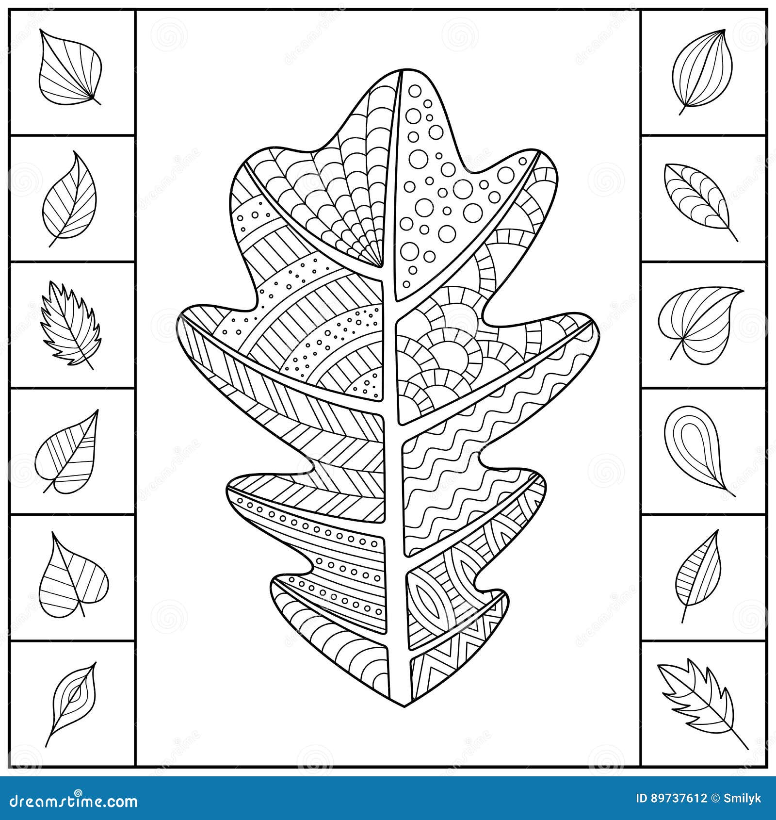 Uncolored Patterned Oak Leaf And Different Simple Leaves. Stock Vector  Illustration: 89737612