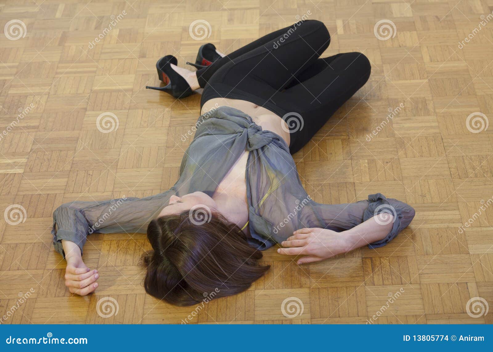 Beautiful Young Unconscious Knocked Out Woman Stock Photo