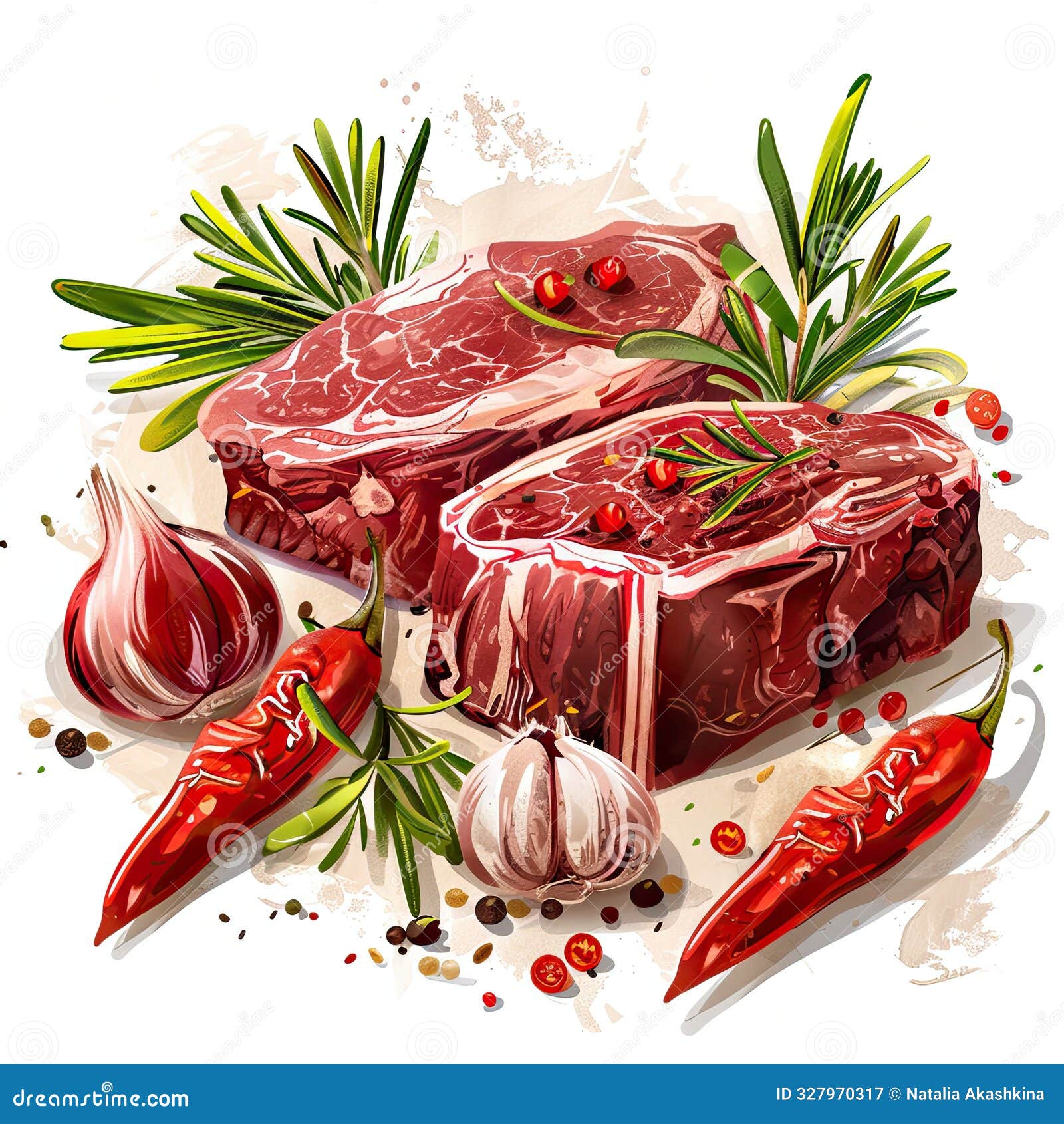 uncooked beef with bone detail with spices