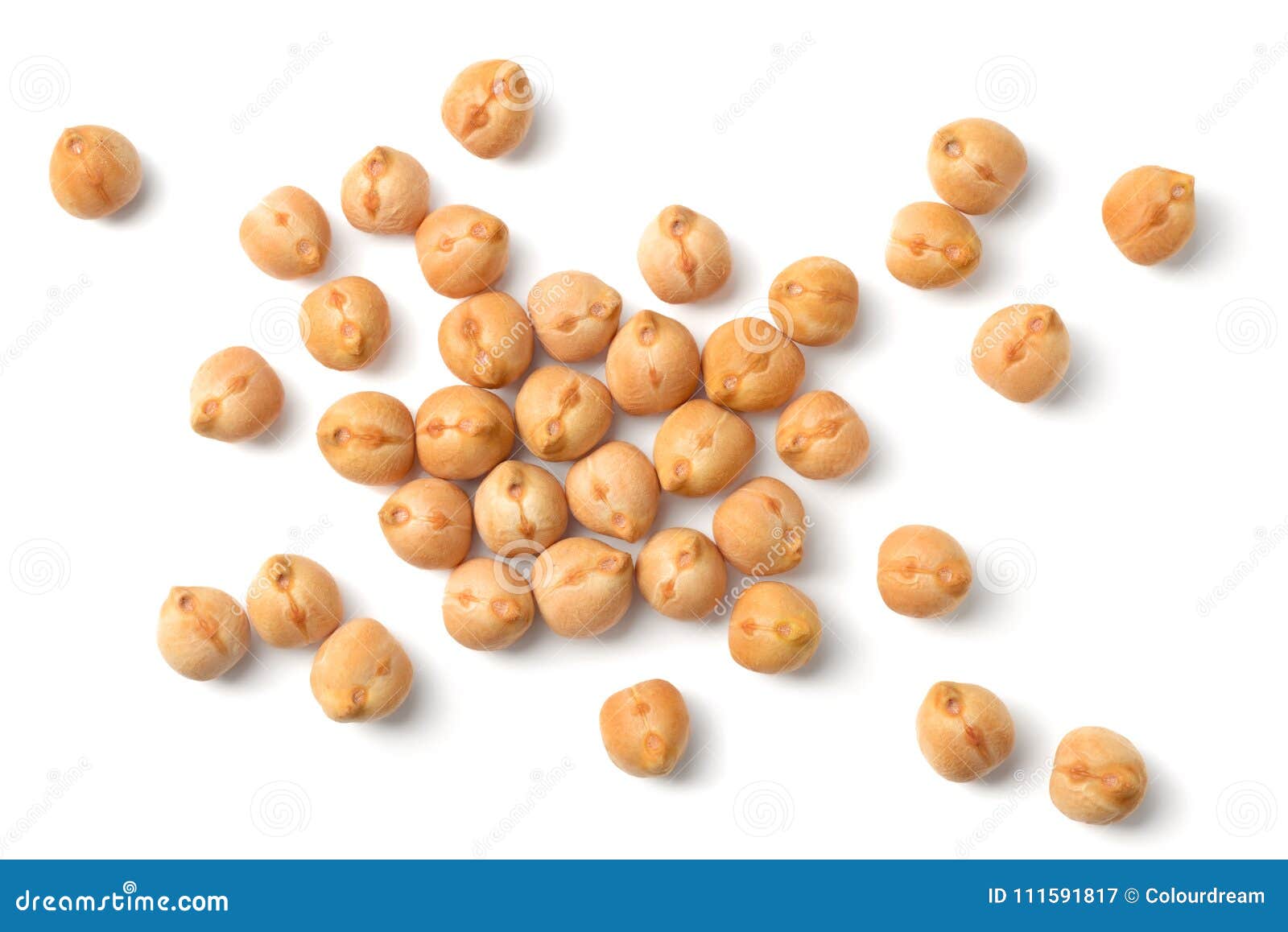 uncooked chickpea  on white, top view