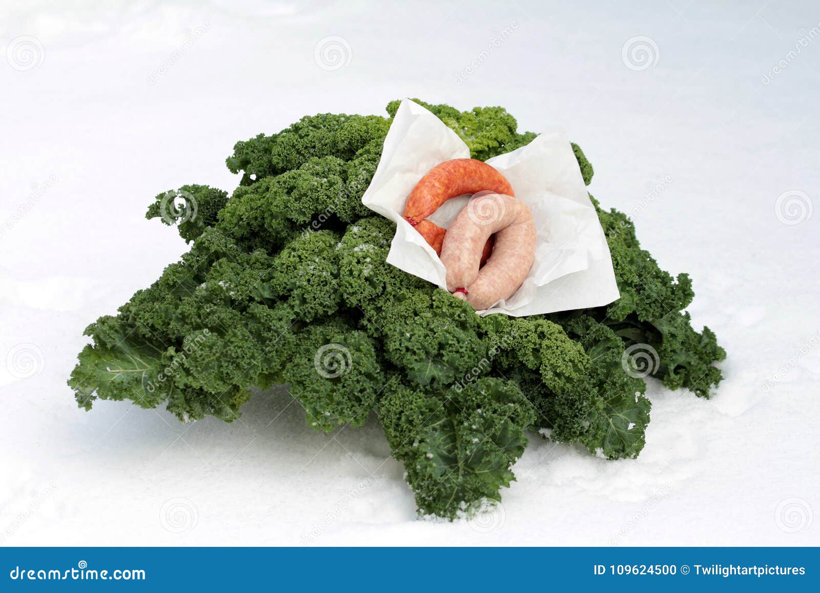 Uncooked Kale with Sausage from the Pig Stock Photo Image of kale