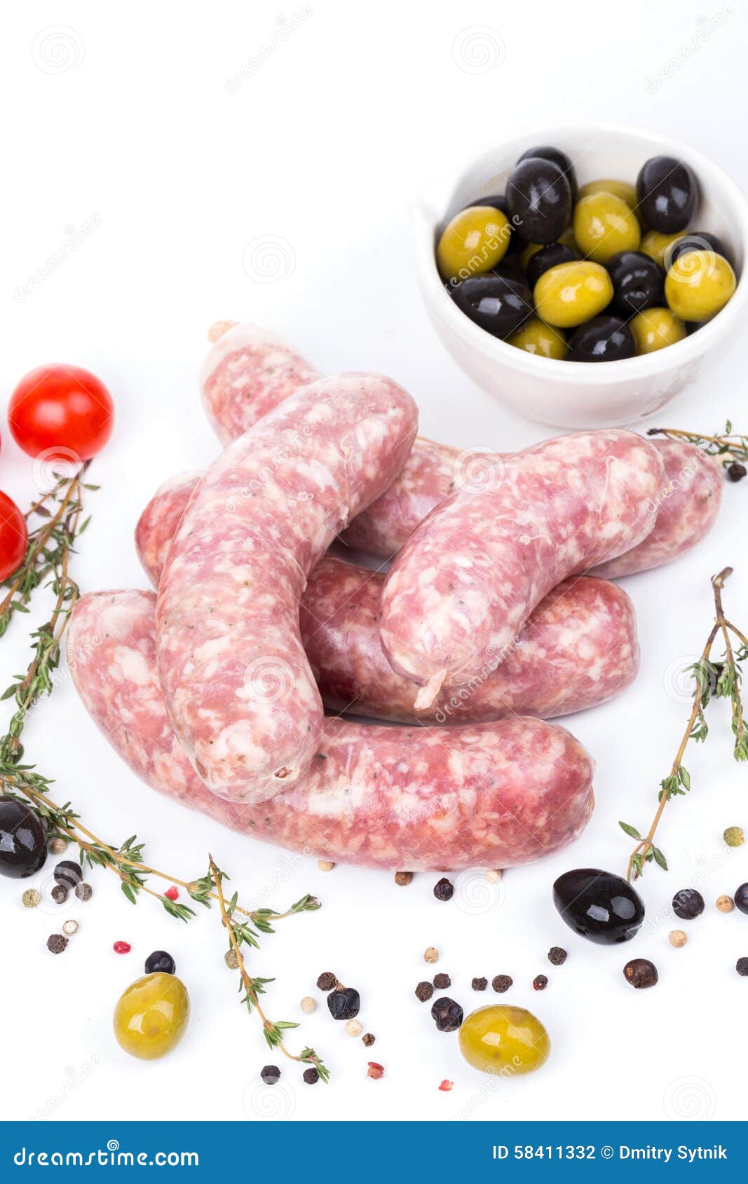 Uncooked Raw Sausages with Serving Spices Stock Photo Image of food