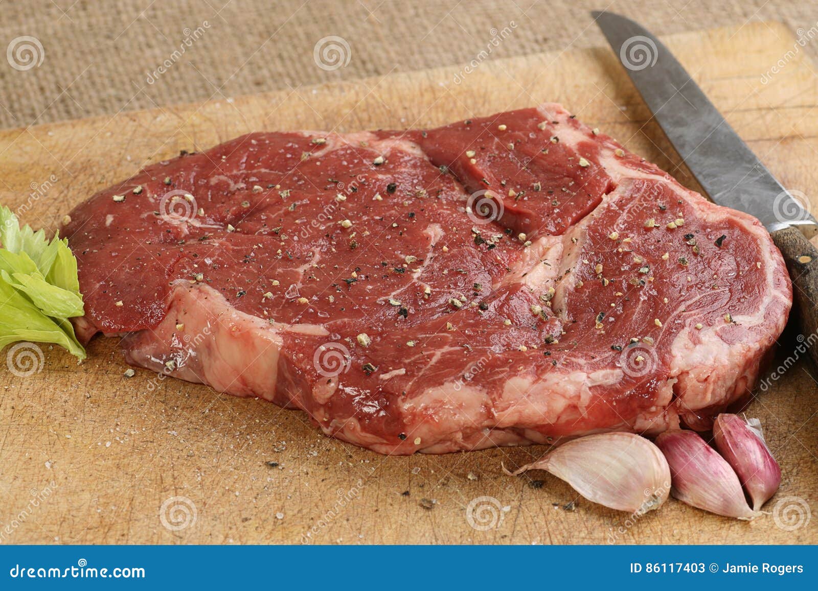 Uncooked ribeye steak stock image. Image of food, seasoning 86117403
