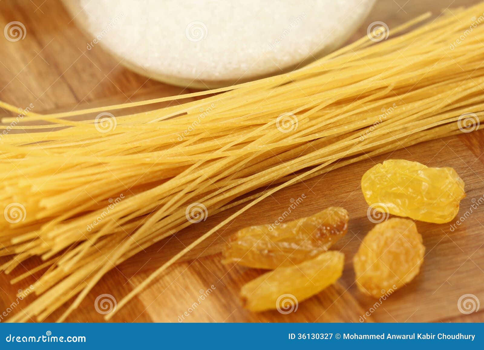 Uncooked Vermicelli With Raisin And Sugar Uncooked Vermicelli With Raisin And Sugar Stock Image