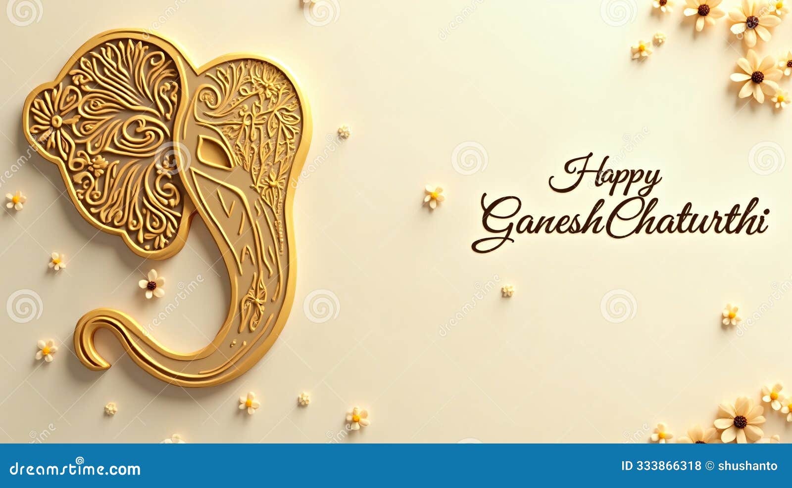 ornate ganesh chaturthi greeting with elegant ganesha  on cream background