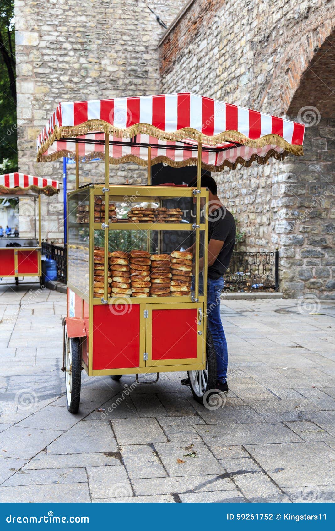 undefined man with simit cart ,istanbul, turkey.