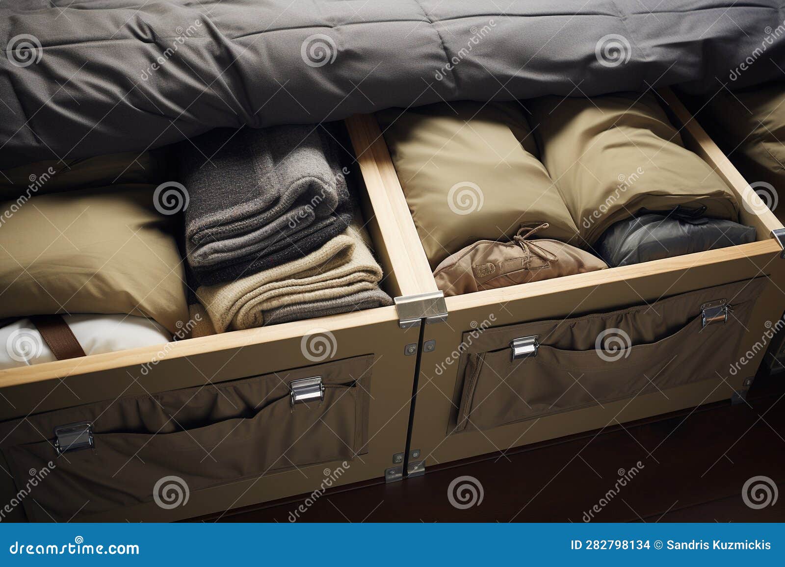 Underbed Storage with Stored Blankets. Generative AI Stock Illustration Illustration of open