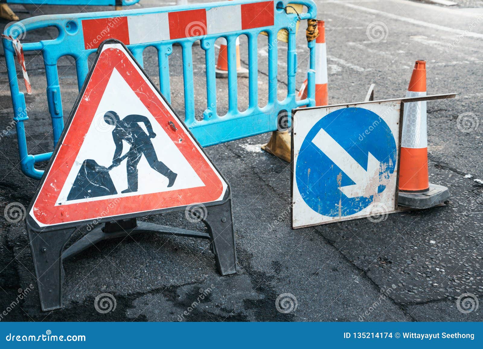 Under Construction Board Sign On The Closed Road With Arrow Sign And Traffic Cone Caution Symbol Under Construction Work In Stock Photo Image Of Prepare Safety