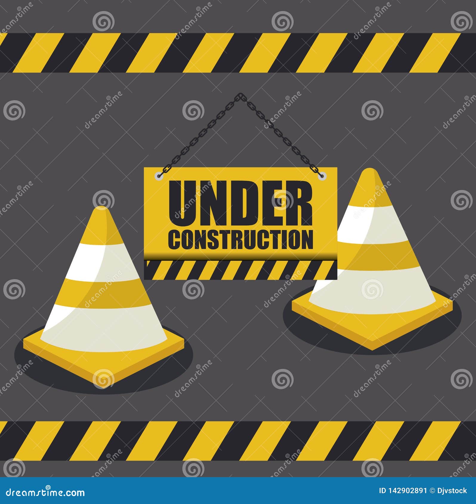 Under Construction Label with Cones Stock Vector Illustration of