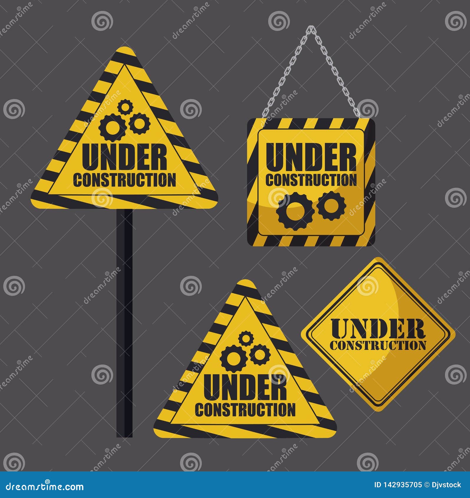Under Construction Label with Set of Signals Stock Illustration
