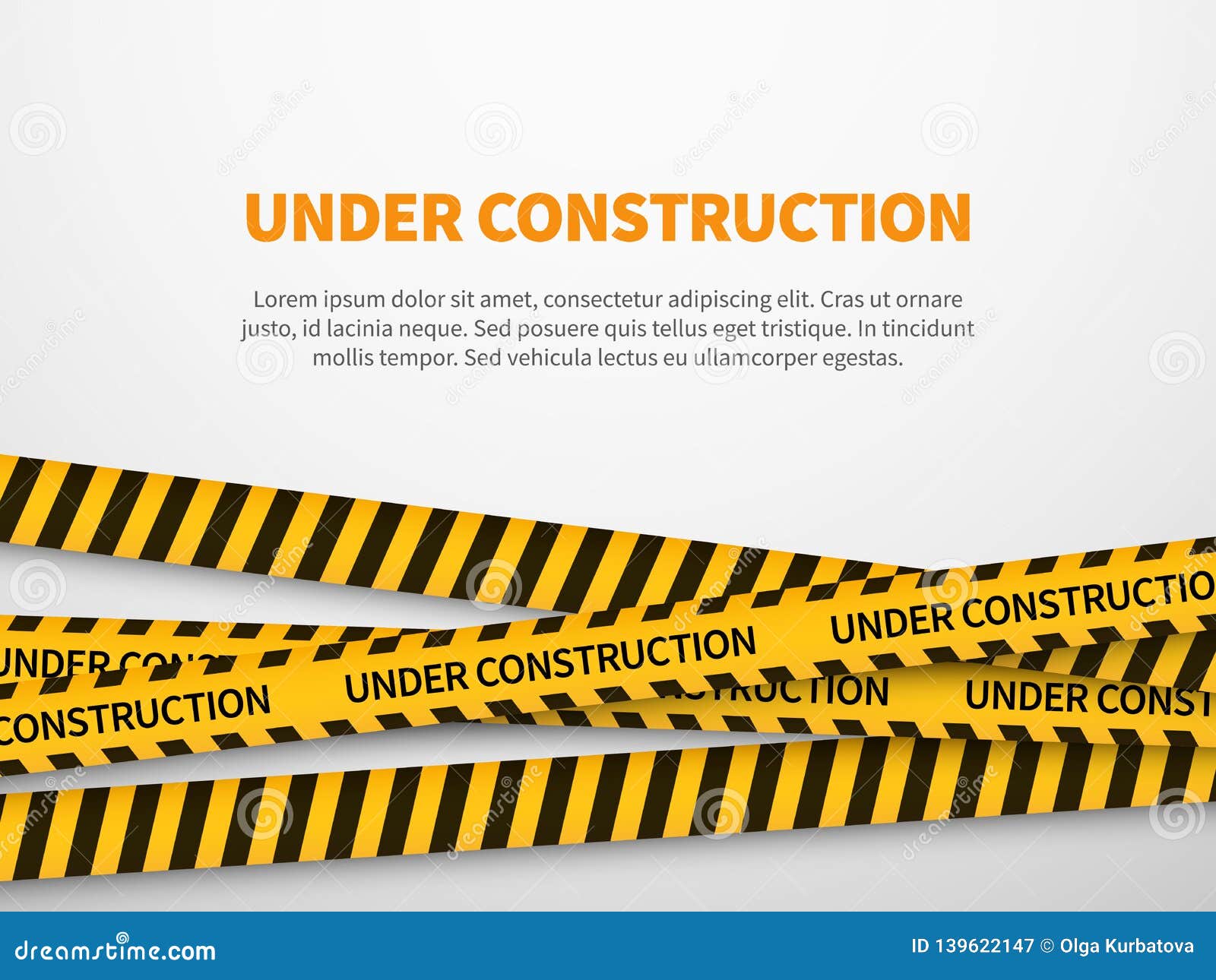 under construction page. caution yellow tape construct warning line background sign web page security caution