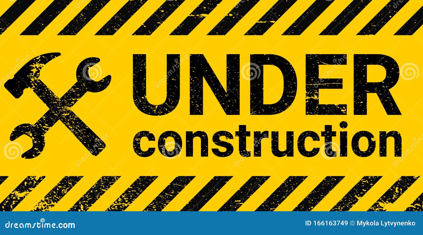 Under Construction Site Banner Sign Vector Black and Yellow Diagonal ...