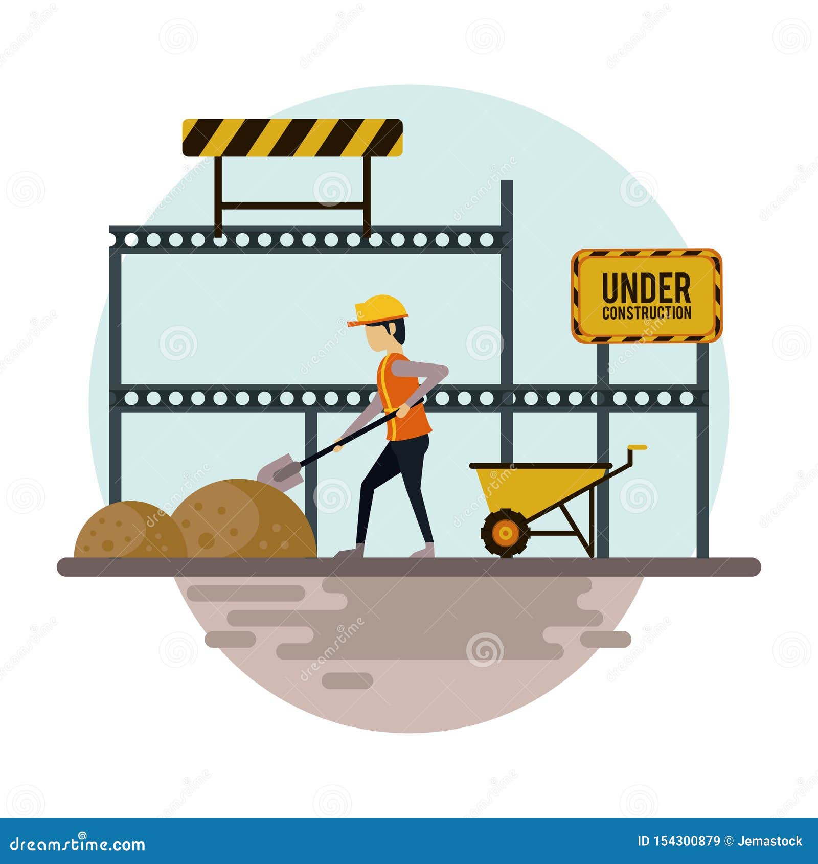 Under Construction Zone with Workers Stock Vector Illustration of